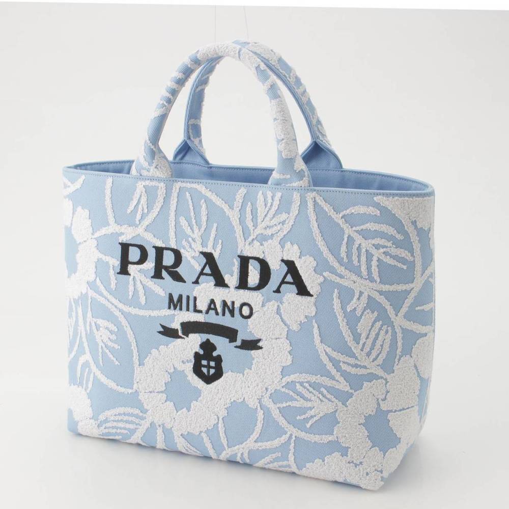 Prada 2way Canvas Drill Blue Tote Bag